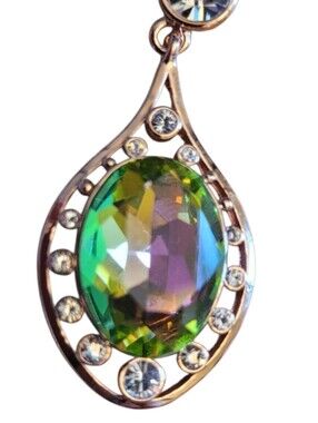 NWOT Rose Gold-Multi Iridescent Teardrop Necklace with Crystal Accents
